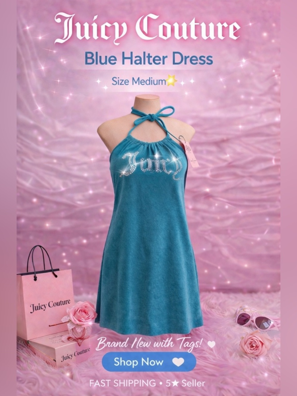 Juicy Couture Blue Halter Dress 💙 Brand New with tags — NEVER WORN‼️ 💎